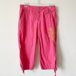 Vintage Y2K DKNY Jeans Pink Capris Embroidered Size 8 Twill Lizzy McGuire 2000s